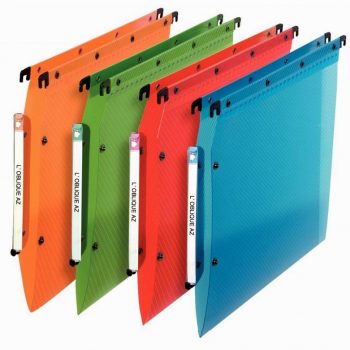 Set of 10 assorted color V-back polypropylene hanging folders for filing cabinet