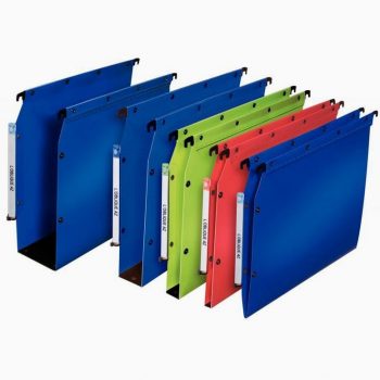 Set of 10 green polypropylene hanging file folders with 15 mm spine for office cabinets
