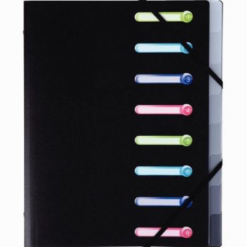 Trieur en polypropylène avec 3 rabats et élastiques 8 compartiments coloris noir