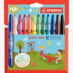 Set of 12 Power Max Broad Tip Felt Markers, Assorted Colors
