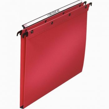 Set of 10 hanging file folders for drawers, made of polypropylene, 15 mm spine, red color