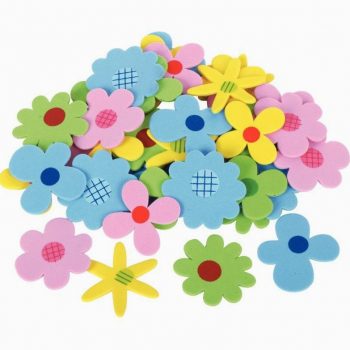 Sachet de 40 fleurs en mousse adhésive couleurs assorties