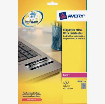 Set of 960 tear-resistant silver permanent adhesive labels 45.7 x 21.2 mm