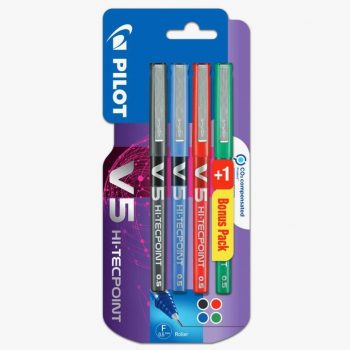 Set of 4 Pilot V5 Fine Tip 0.5mm Assorted Color Rollerball Pens