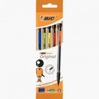 Set of 5 assorted BIC Matic Classic 0.7mm HB mechanical pencils in blister pack