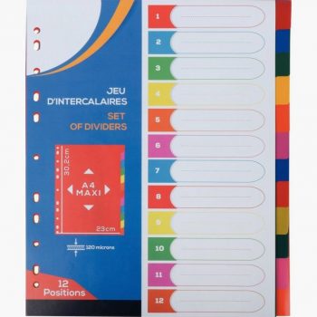 Set of 12 Colored Polypropylene Dividers A4+ 12/100
