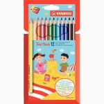Set of 12 assorted triangular color pencils, 17 cm length