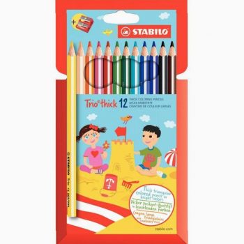 Set of 12 assorted triangular color pencils, 17 cm length