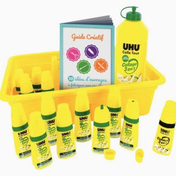 School Set of 12 UHU Renature 3-in-1 Glue Bottles with Refills
