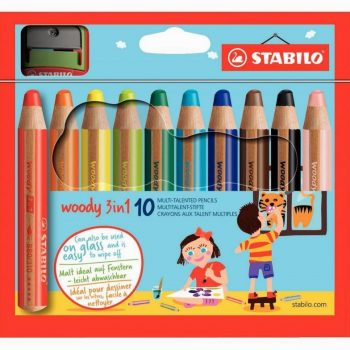Set of 10 Watercolor Woody Colored Pencils with Sharpener