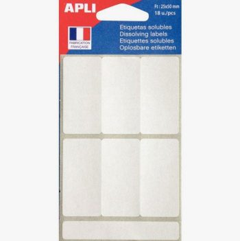 Pochette de 18 étiquettes solubles blanc 25x50mm