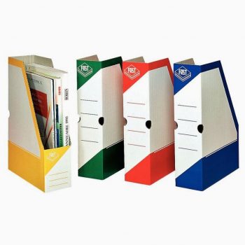 Set of 4 multicolor slant-cut cardboard storage boxes