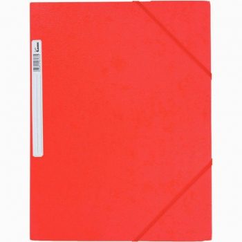 Red Textured Cardboard Folder with 3 Flaps, Elastic Closure, Spine Label, 450g/m², 24 x 32 cm
