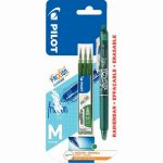 Frixion Clicker Pen with 3 Green Refills, Medium Tip 0.7mm by Pilot