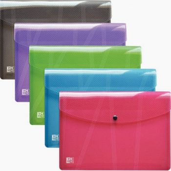 Set of 5 OXFORD HAWAÏ snap-button translucent polypropylene envelopes, assorted colors, A4 size