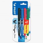 Set of 4 Pilot V Sign Pens, Assorted Colors, Medium 2.0mm Tip