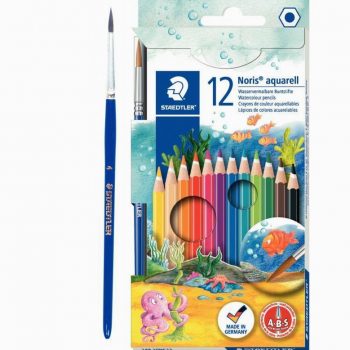 Set of 12 Noris Club aquarell watercolor colored pencils assorted + 1 free paintbrush