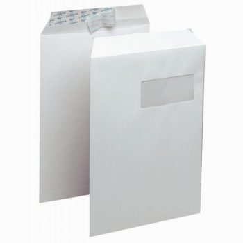 Set of 50 white vellum envelopes 229x324 mm, 90 gsm, window 50x110 mm, self-adhesive strip