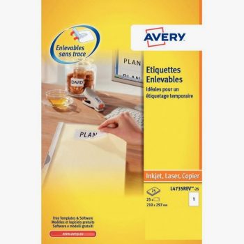 Pack of 25 removable white labels, size 297x210mm
