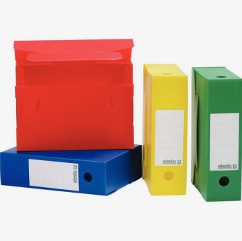 Set of 10 corrugated polypropylene archive storage boxes, Size: 33 x 25 cm, spine width 10 cm, Blue