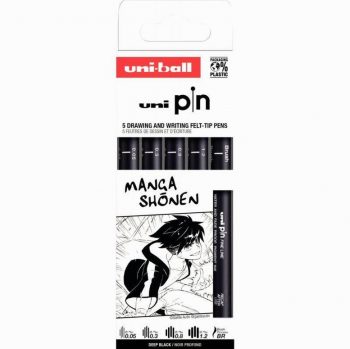 Set of 5 Black Manga Brush Tip Markers with Assorted Points