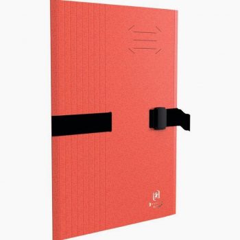 Two-tone RECYC+ strap folder with clasp and flap, red color
