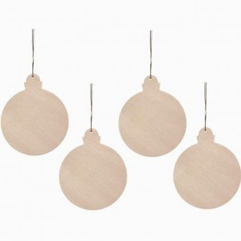 Set of 4 large wooden Christmas balls, 11 cm diameter