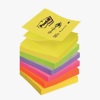 Set of 6 neon assorted sticky z-notes pads 76 x 76 mm